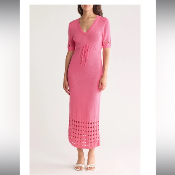 bebe Dresses & Skirts - NWT ($109) BEBE KNIT Midi Dress FUCHSIA 💓 Med Women TIE FRONT CUTOUT CROCHET